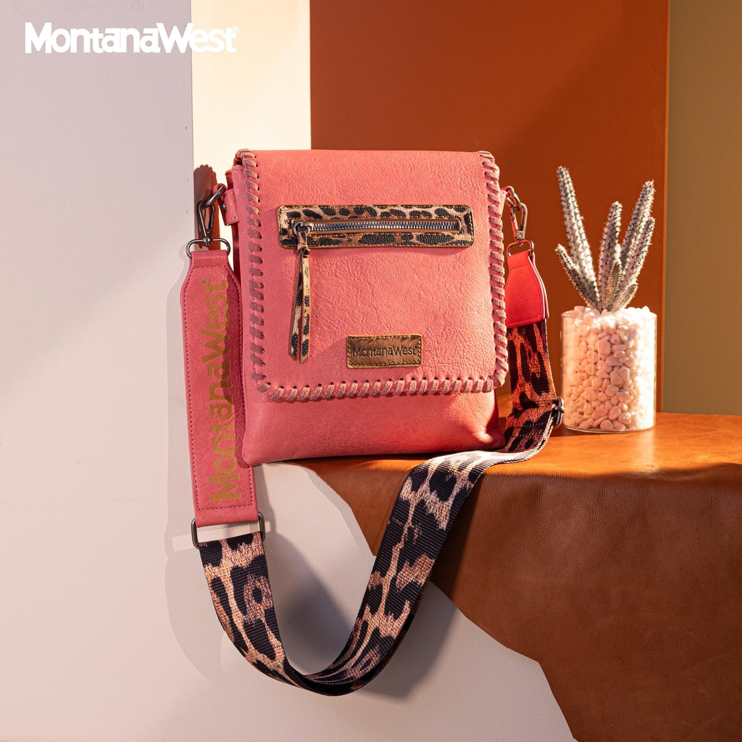 Montana West Crossbody Bags for Women with Dual Compartments Western Crossbody Purse With Leopard Print Guitar Strap