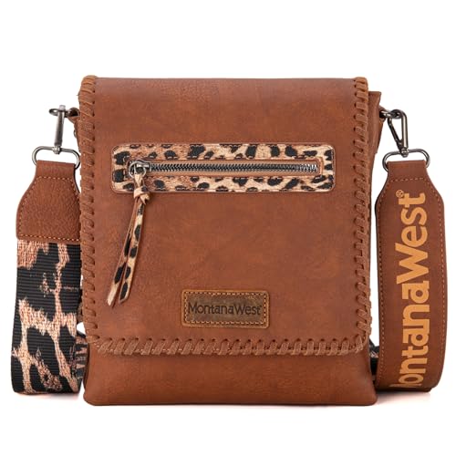 Montana West Crossbody Bags for Women with Dual Compartments Western Crossbody Purse With Leopard Print Guitar Strap