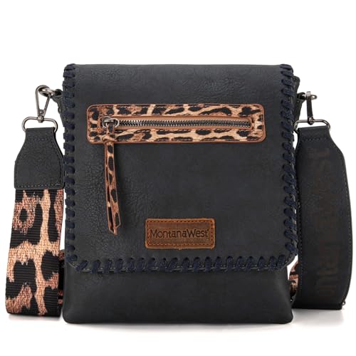 Montana West Crossbody Bags for Women with Dual Compartments Western Crossbody Purse With Leopard Print Guitar Strap