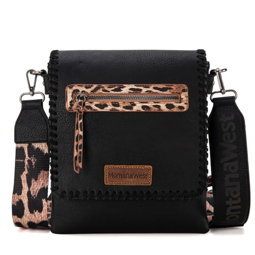 Montana West Crossbody Bags for Women with Dual Compartments Western Crossbody Purse With Leopard Print Guitar Strap