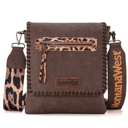 Montana West Crossbody Bags for Women with Dual Compartments Western Crossbody Purse With Leopard Print Guitar Strap