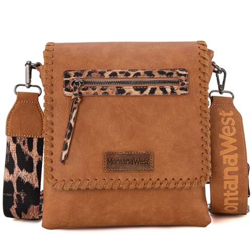 Montana West Crossbody Bags for Women with Dual Compartments Western Crossbody Purse With Leopard Print Guitar Strap